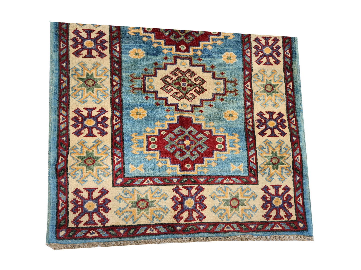 Rugs: Afghan Handmade Kazaq Carpet 89 X 62cm